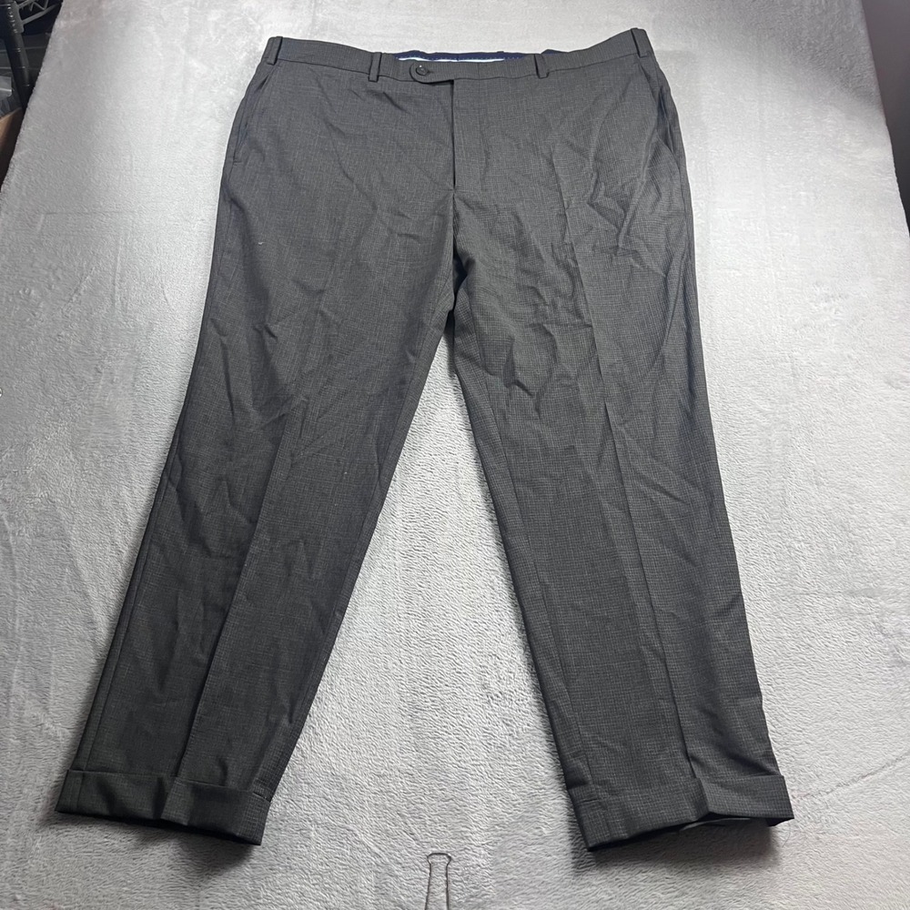 Peter Millar Mens Dark Gray Micro Check Cuffed Dress Pants Trousers 47x29.5